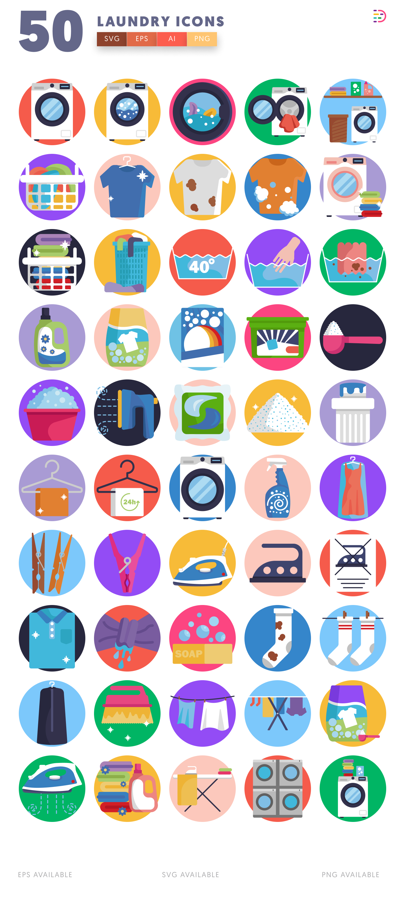 50 Laundry Icons – all icons in the set