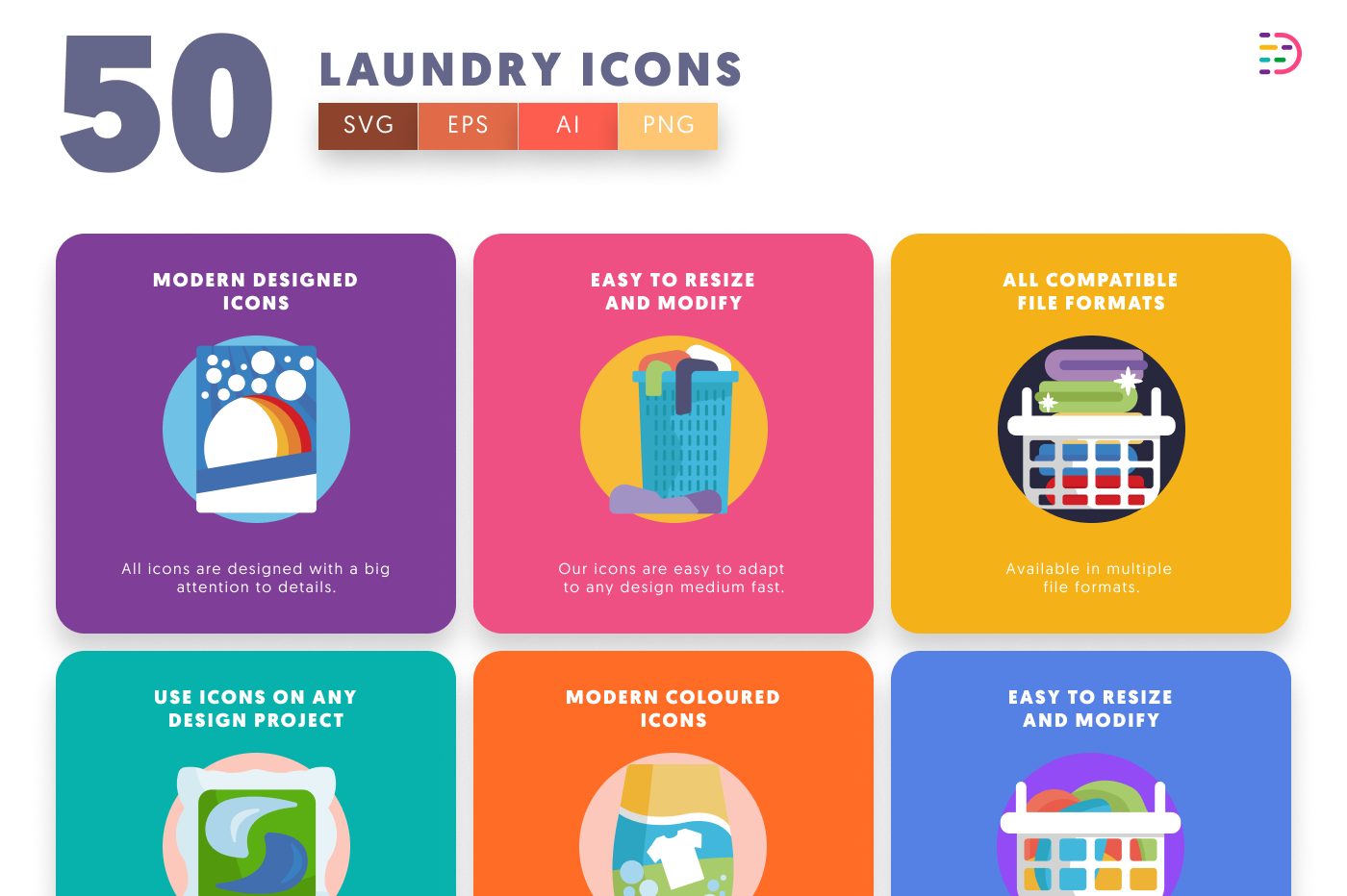 50 Laundry Icons preview 5 – flat circle icons in PNG, SVG and EPS