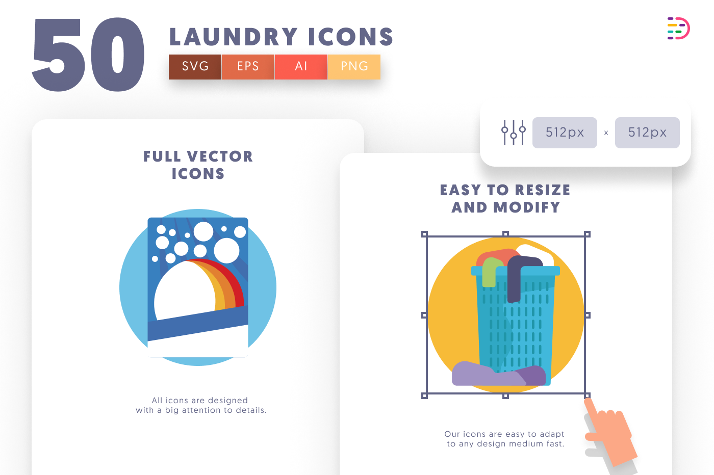 50 Laundry Icons preview 6 – flat circle icons in PNG, SVG and EPS