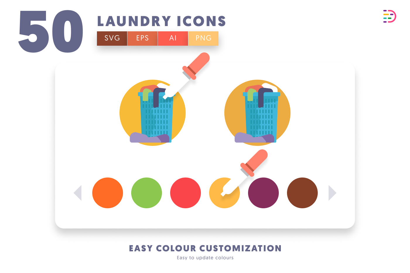 50 Laundry Icons preview 7 – flat circle icons in PNG, SVG and EPS