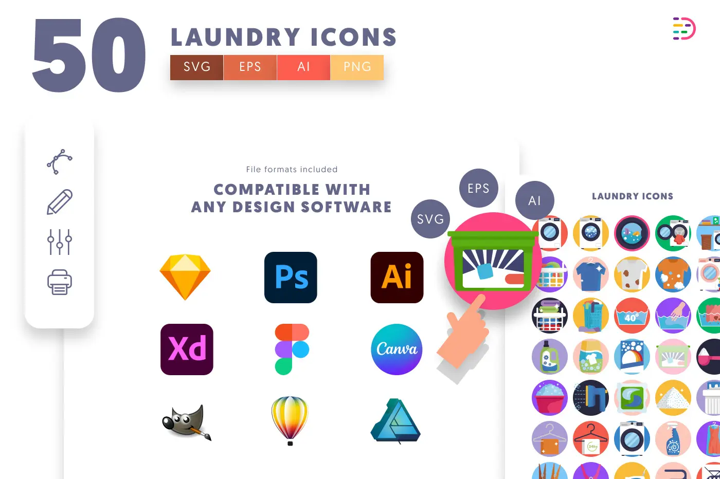 50 Laundry Icons preview 8 – flat circle icons in PNG, SVG and EPS