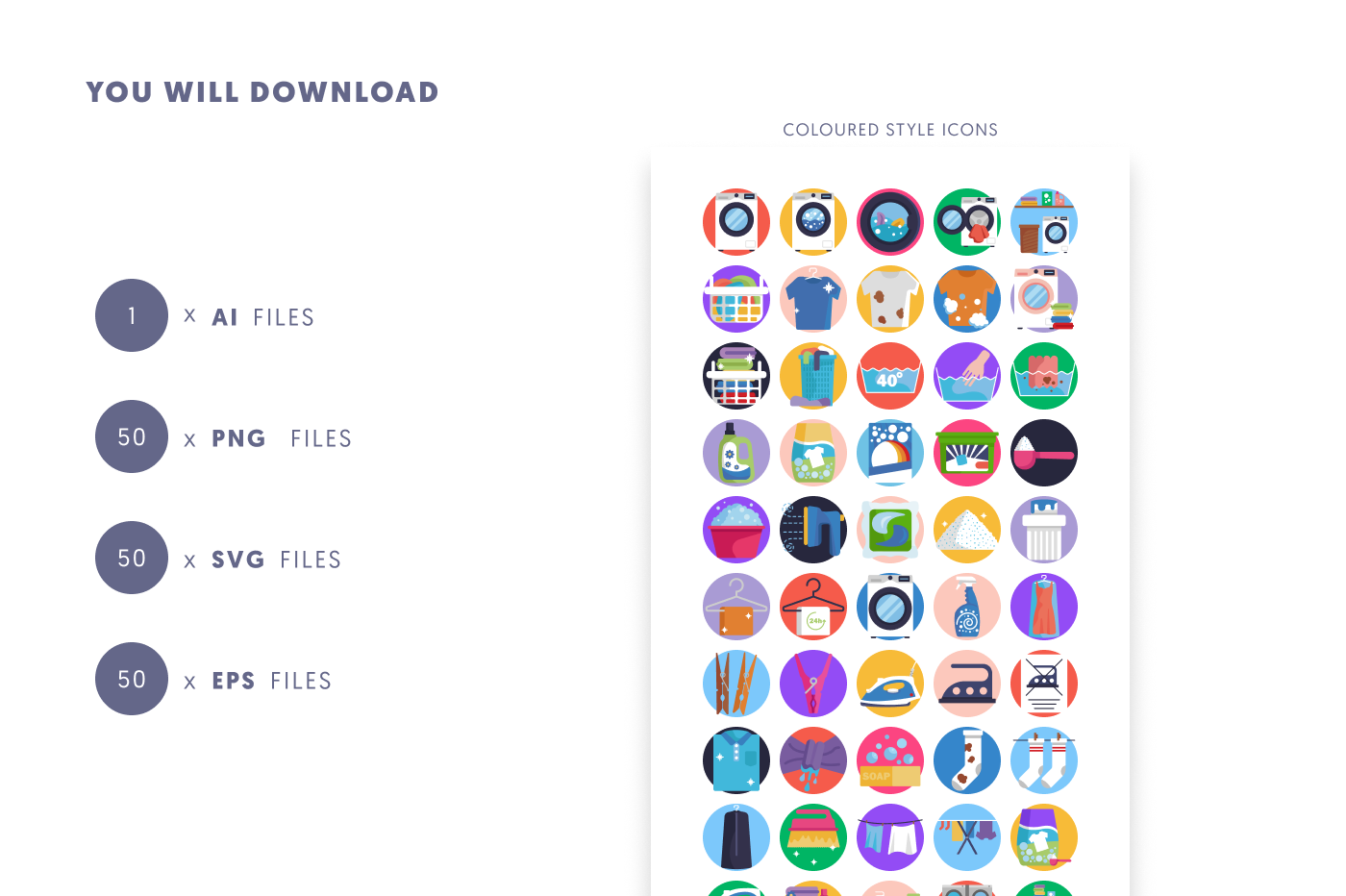 50 Laundry Icons preview 9 – flat circle icons in PNG, SVG and EPS