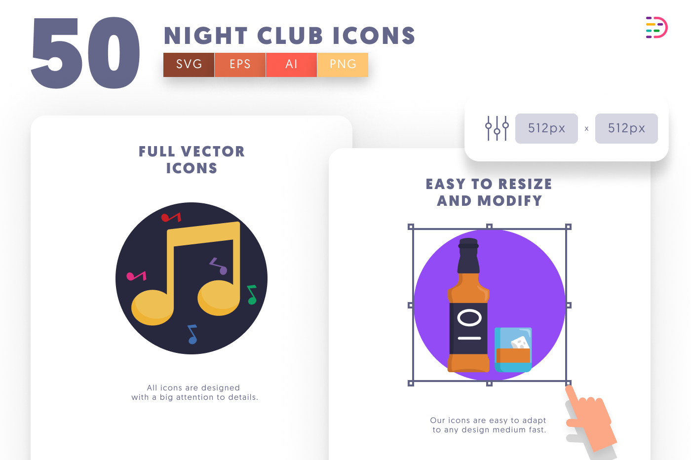 50 Night Club Icons preview 6 – flat circle icons in PNG, SVG and EPS
