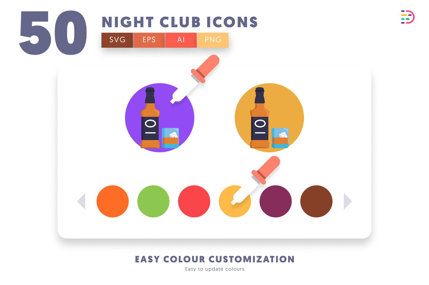 50 Night Club Icons preview 7 – flat circle icons in PNG, SVG and EPS