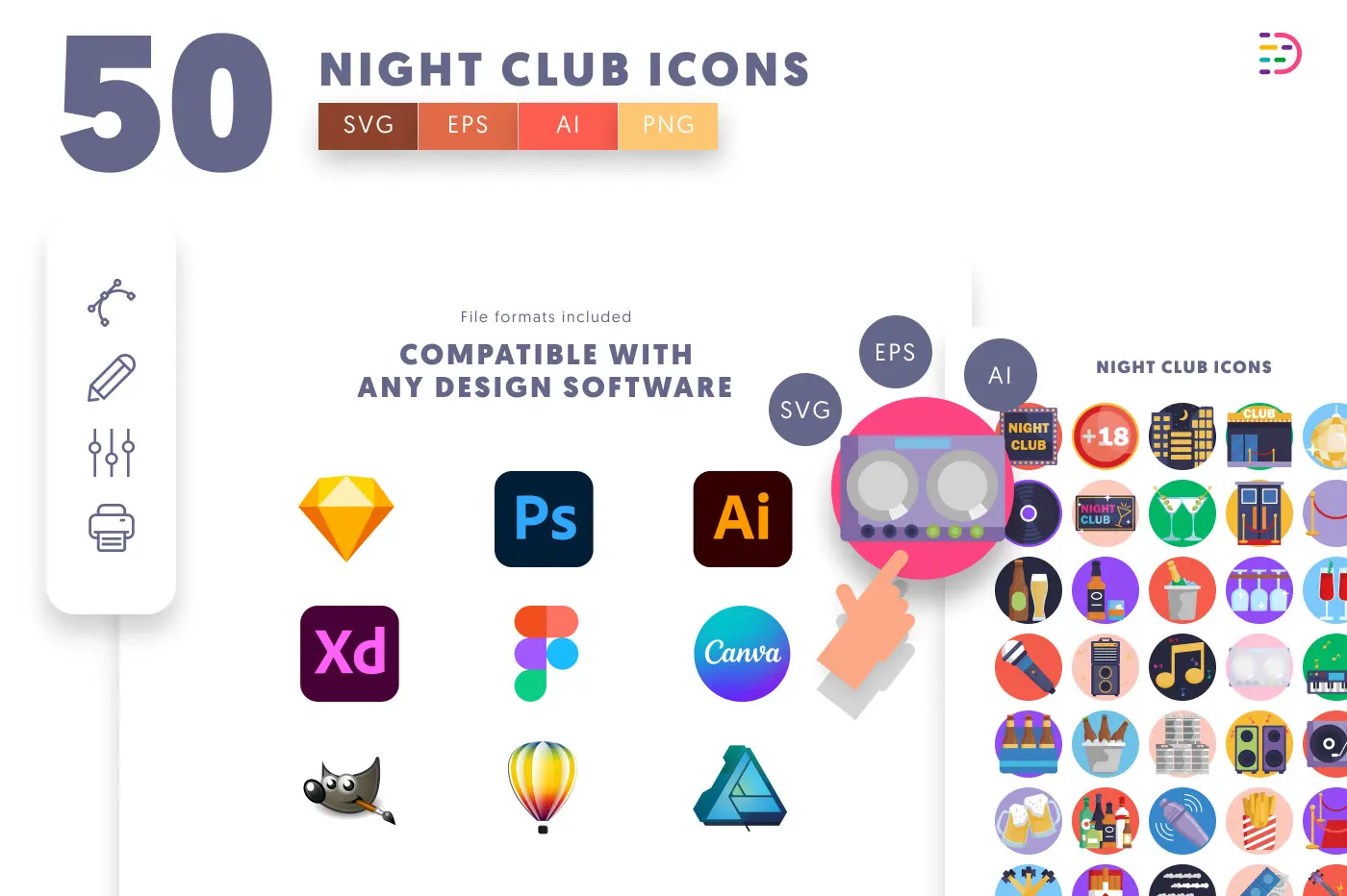 50 Night Club Icons preview 8 – flat circle icons in PNG, SVG and EPS