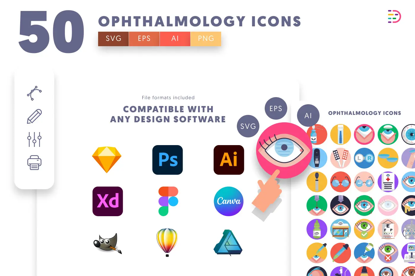 50 Ophthalmology Icons preview 8 – flat circle icons in PNG, SVG and EPS