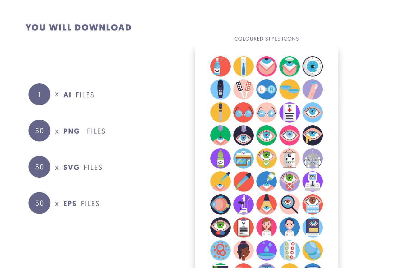 50 Ophthalmology Icons preview 9 – flat circle icons in PNG, SVG and EPS