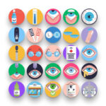50 Ophthalmology Icons – set of colorful flat circle icons