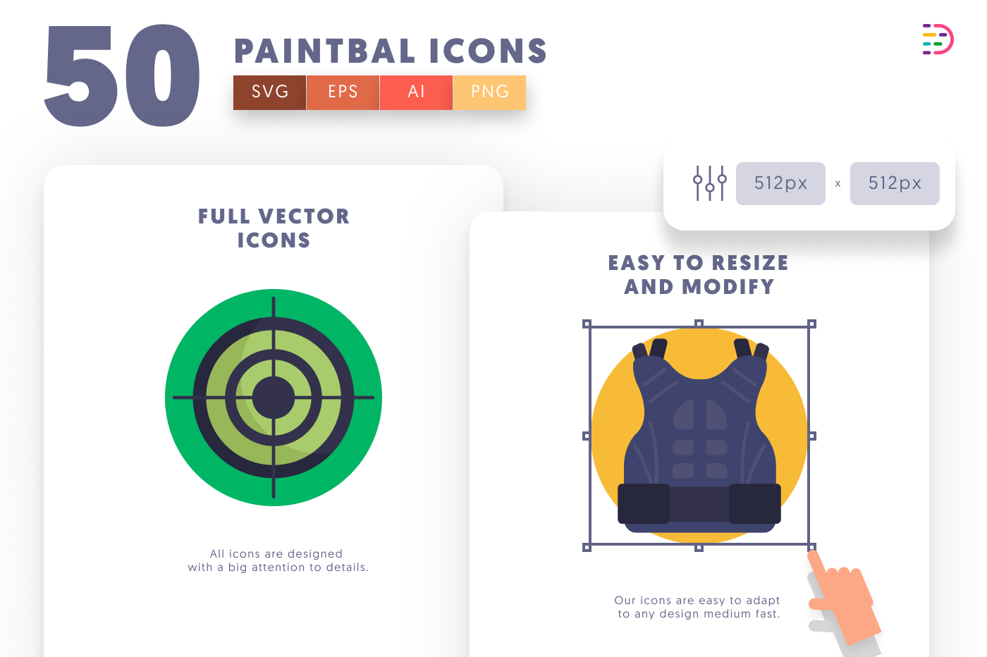 50 Paintball Icons preview 6 – flat circle icons in PNG, SVG and EPS