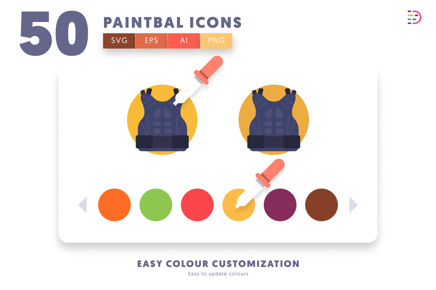 50 Paintball Icons preview 7 – flat circle icons in PNG, SVG and EPS