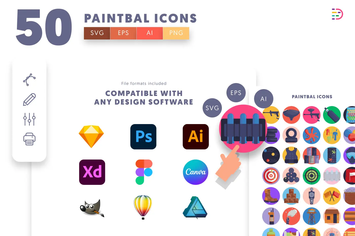 50 Paintball Icons preview 8 – flat circle icons in PNG, SVG and EPS