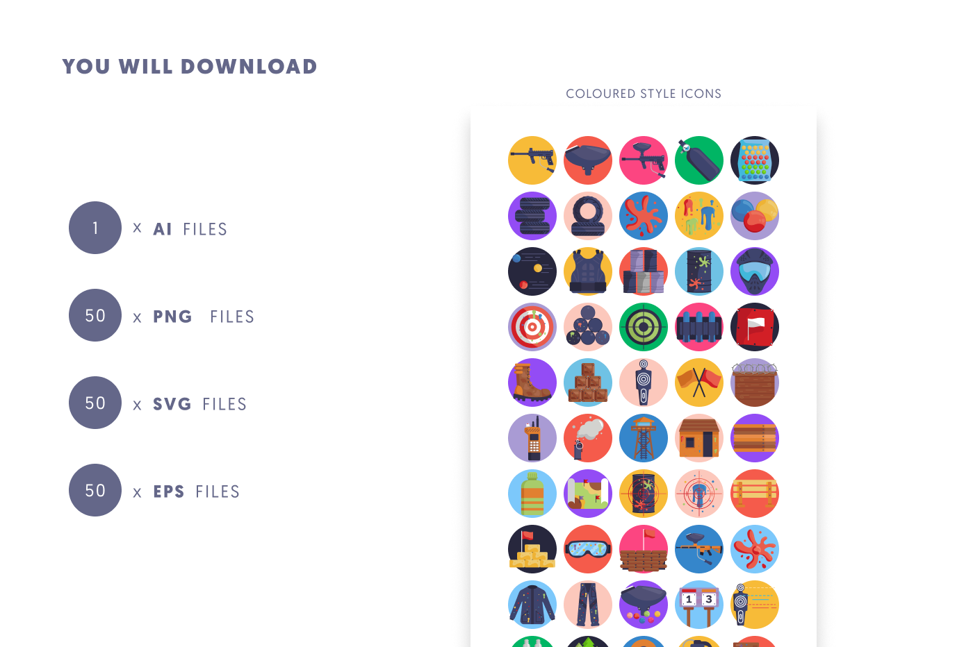 50 Paintball Icons preview 9 – flat circle icons in PNG, SVG and EPS