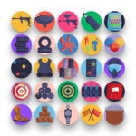50 Paintball Icons – set of colorful flat circle icons