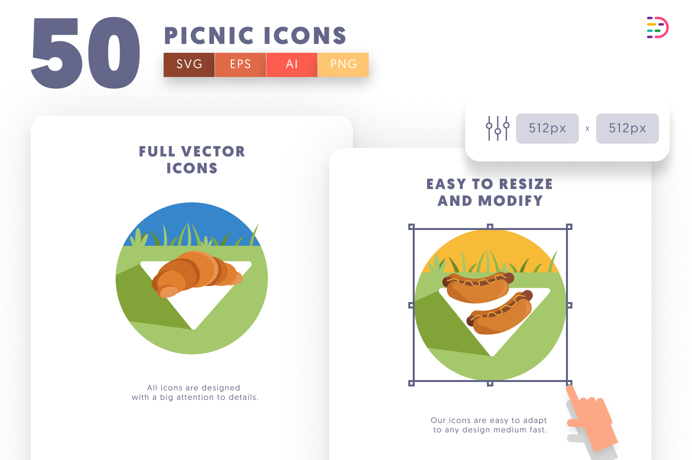50 Picnic Icons preview 6 – flat circle icons in PNG, SVG and EPS