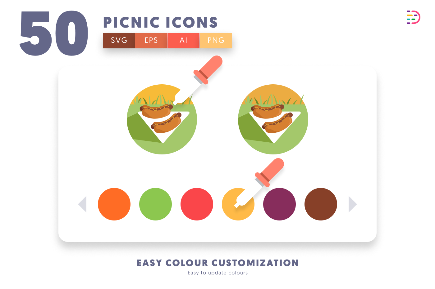 50 Picnic Icons preview 7 – flat circle icons in PNG, SVG and EPS