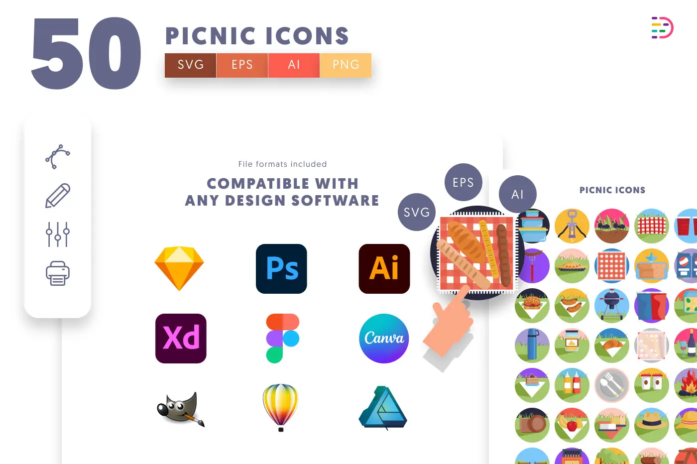 50 Picnic Icons preview 8 – flat circle icons in PNG, SVG and EPS