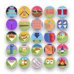 50 Picnic Icons – set of colorful flat circle icons