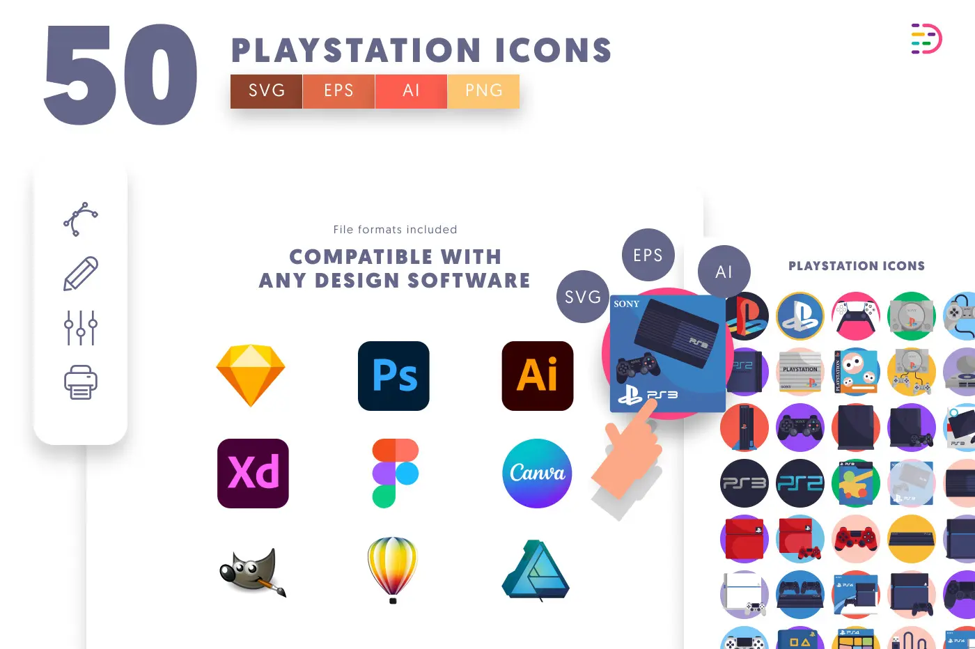 50 Playstation Icons preview 8 – flat circle icons in PNG, SVG and EPS