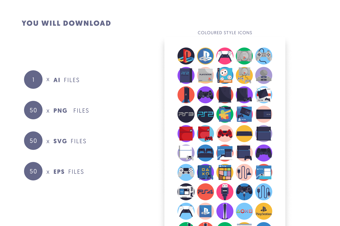50 Playstation Icons preview 9 – flat circle icons in PNG, SVG and EPS