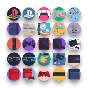 50 Playstation Icons – set of colorful flat circle icons