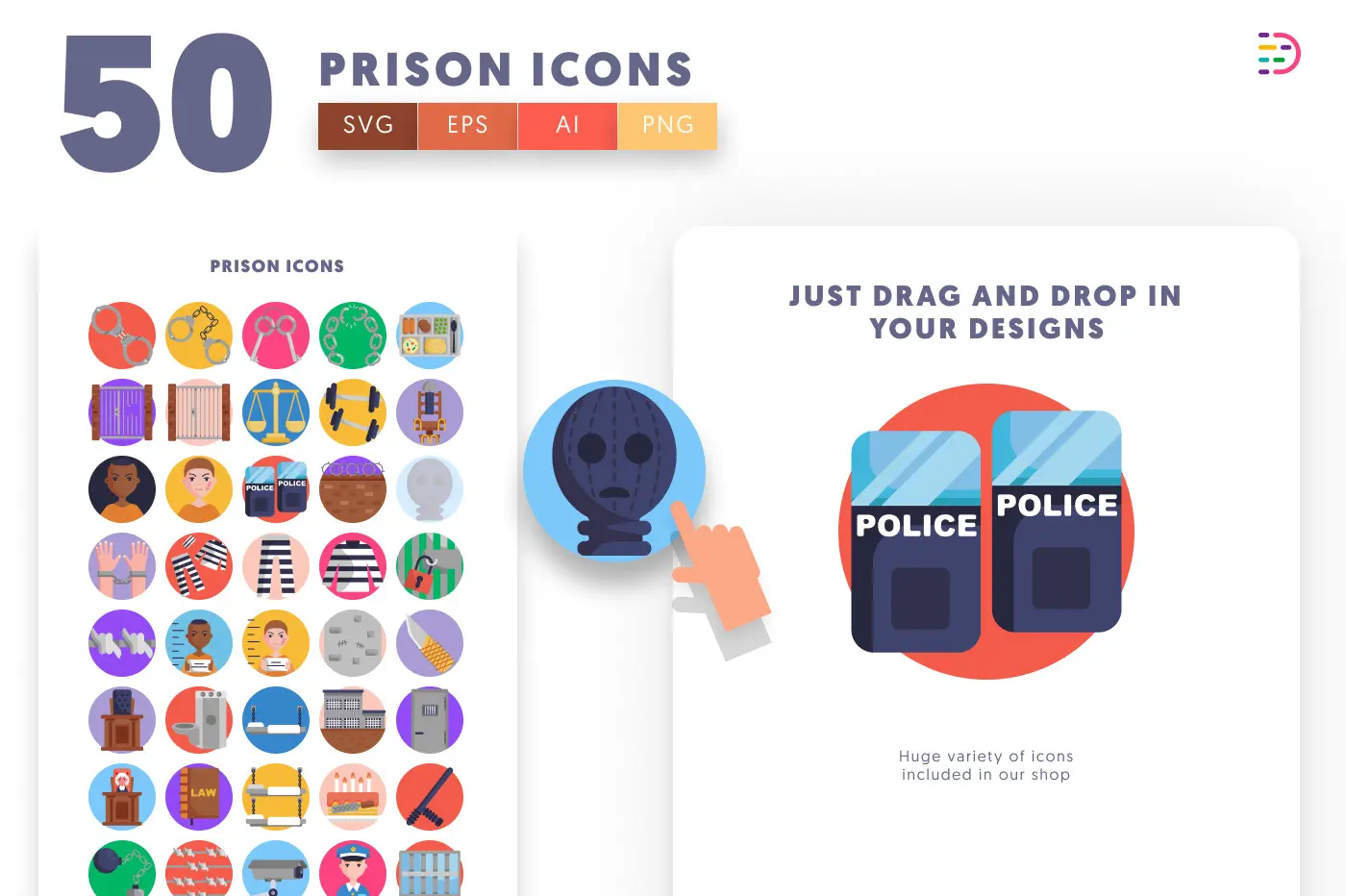 50 Prison Icons preview 1 – flat circle icons in PNG, SVG and EPS