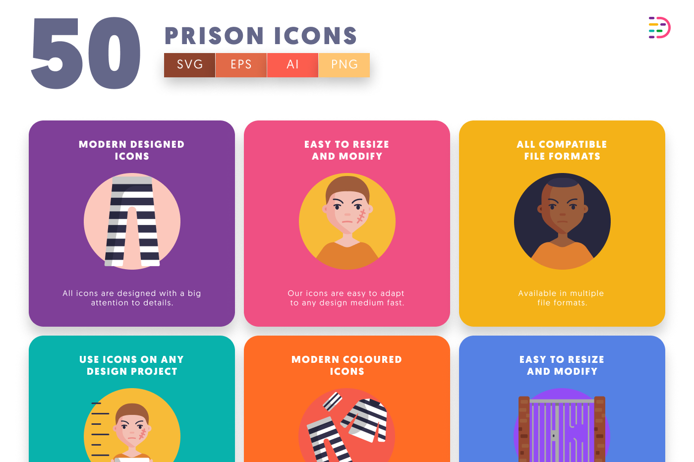 50 Prison Icons preview 5 – flat circle icons in PNG, SVG and EPS