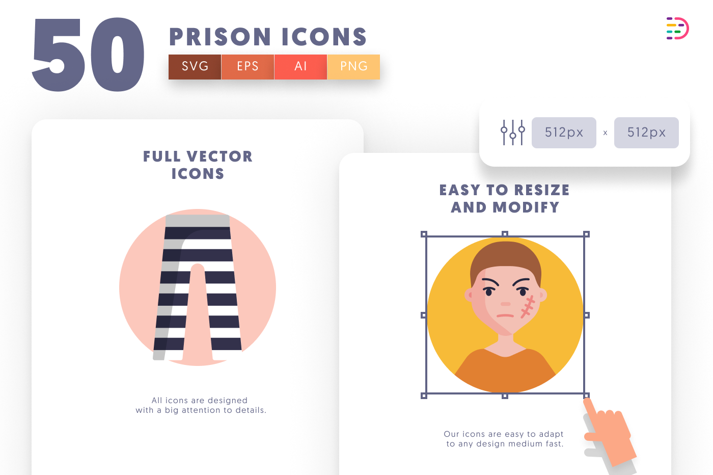 50 Prison Icons preview 6 – flat circle icons in PNG, SVG and EPS