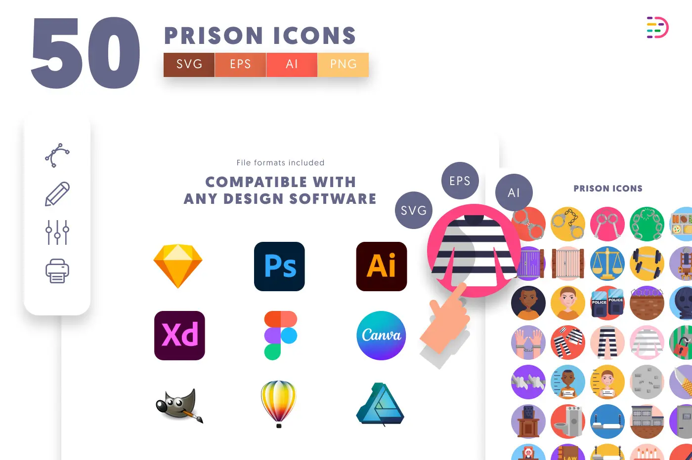 50 Prison Icons preview 8 – flat circle icons in PNG, SVG and EPS
