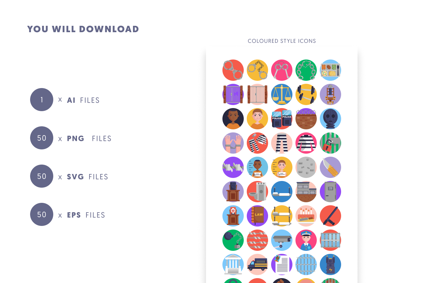 50 Prison Icons preview 9 – flat circle icons in PNG, SVG and EPS