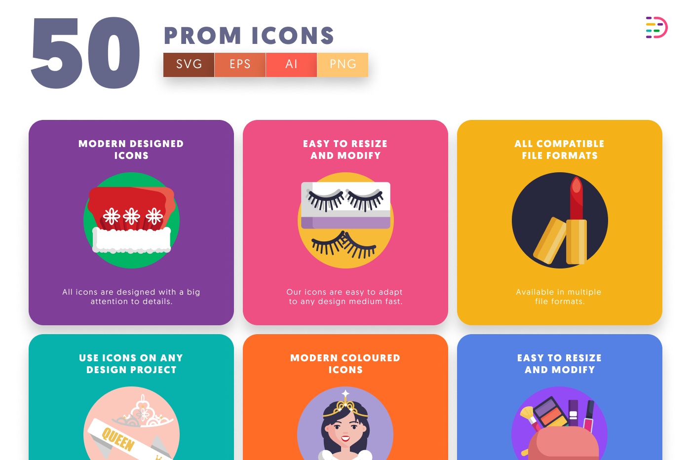50 Prom Icons preview 5 – flat circle icons in PNG, SVG and EPS