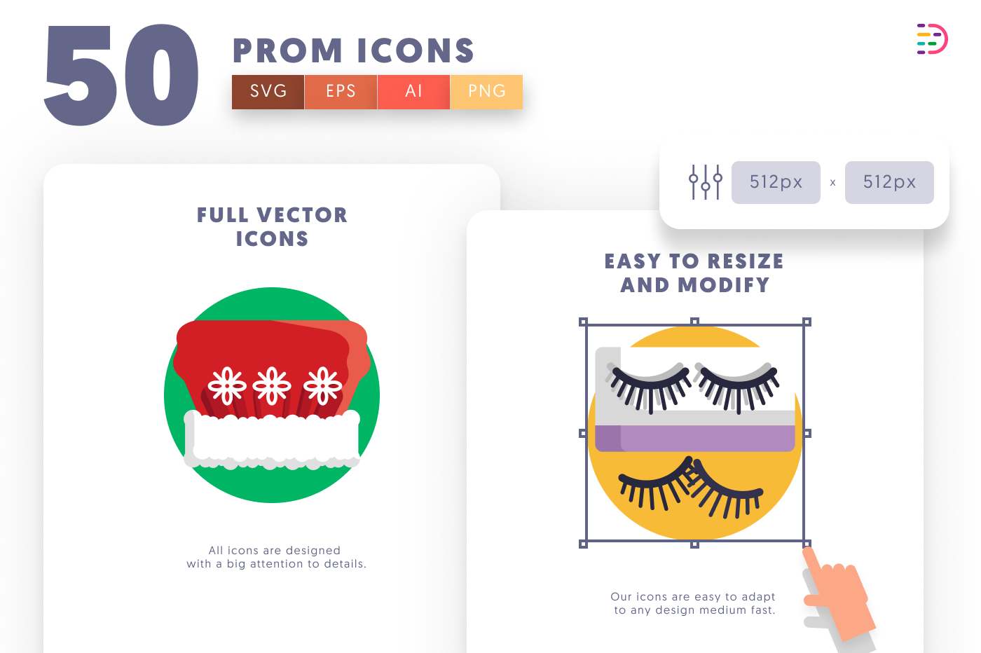 50 Prom Icons preview 6 – flat circle icons in PNG, SVG and EPS