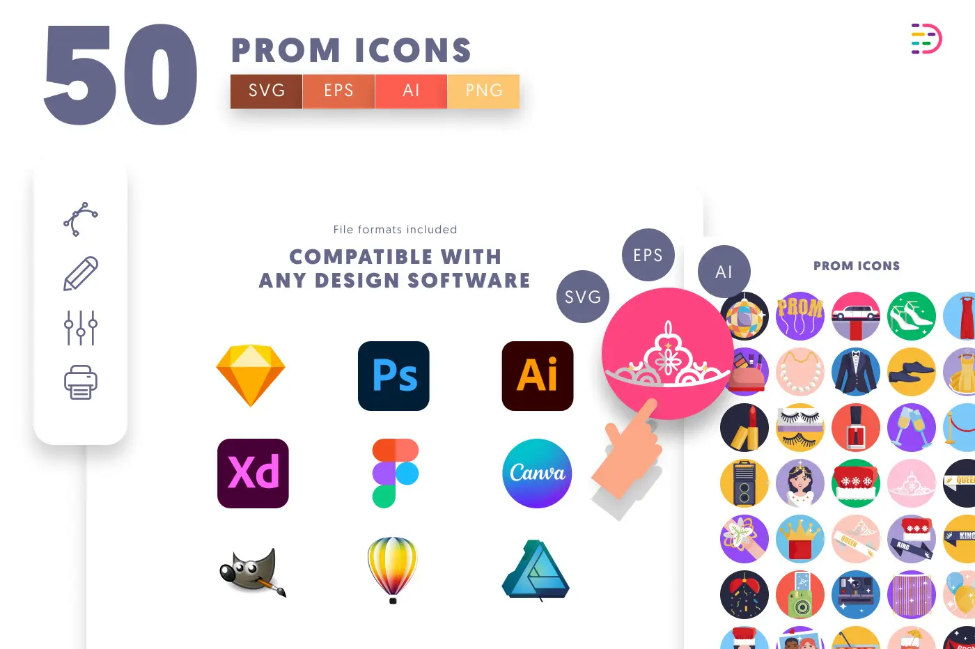 50 Prom Icons preview 8 – flat circle icons in PNG, SVG and EPS