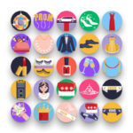 50 Prom Icons – set of colorful flat circle icons