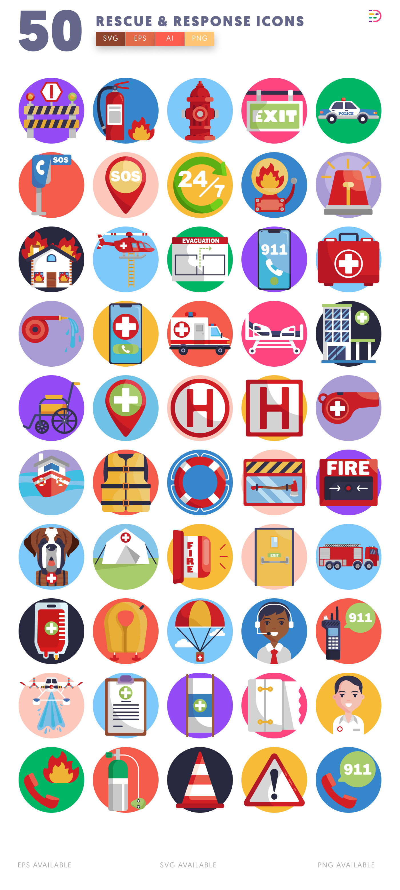 50 Rescue and Response Icons – all icons in the set