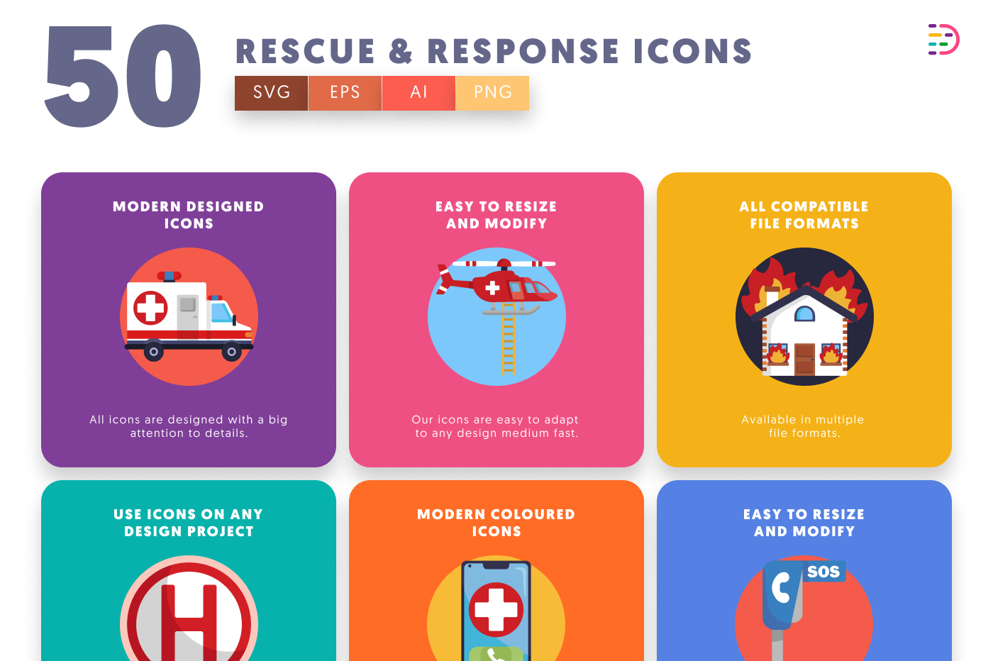 50 Rescue and Response Icons preview 5 – flat circle icons in PNG, SVG and EPS