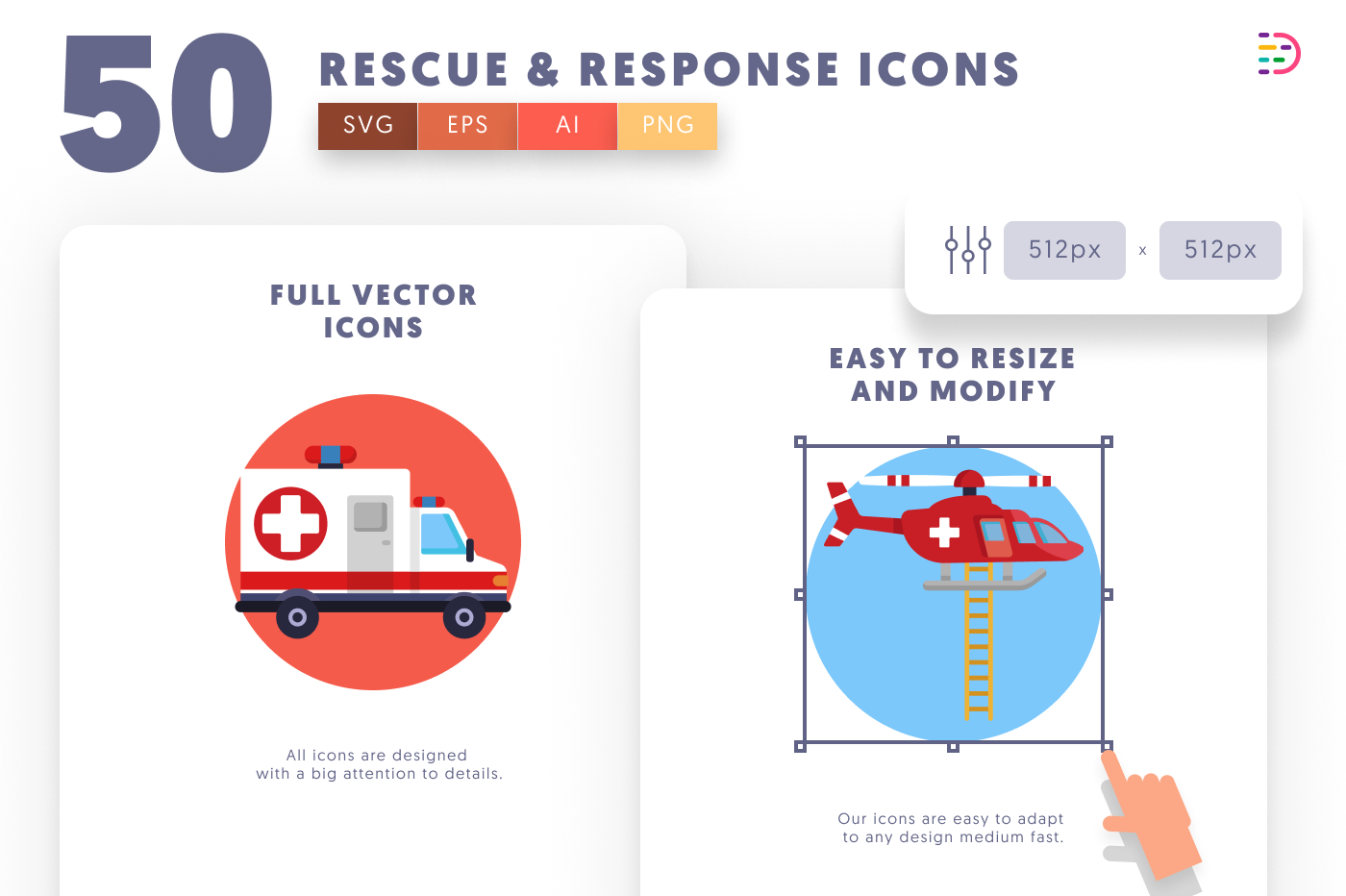 50 Rescue and Response Icons preview 6 – flat circle icons in PNG, SVG and EPS