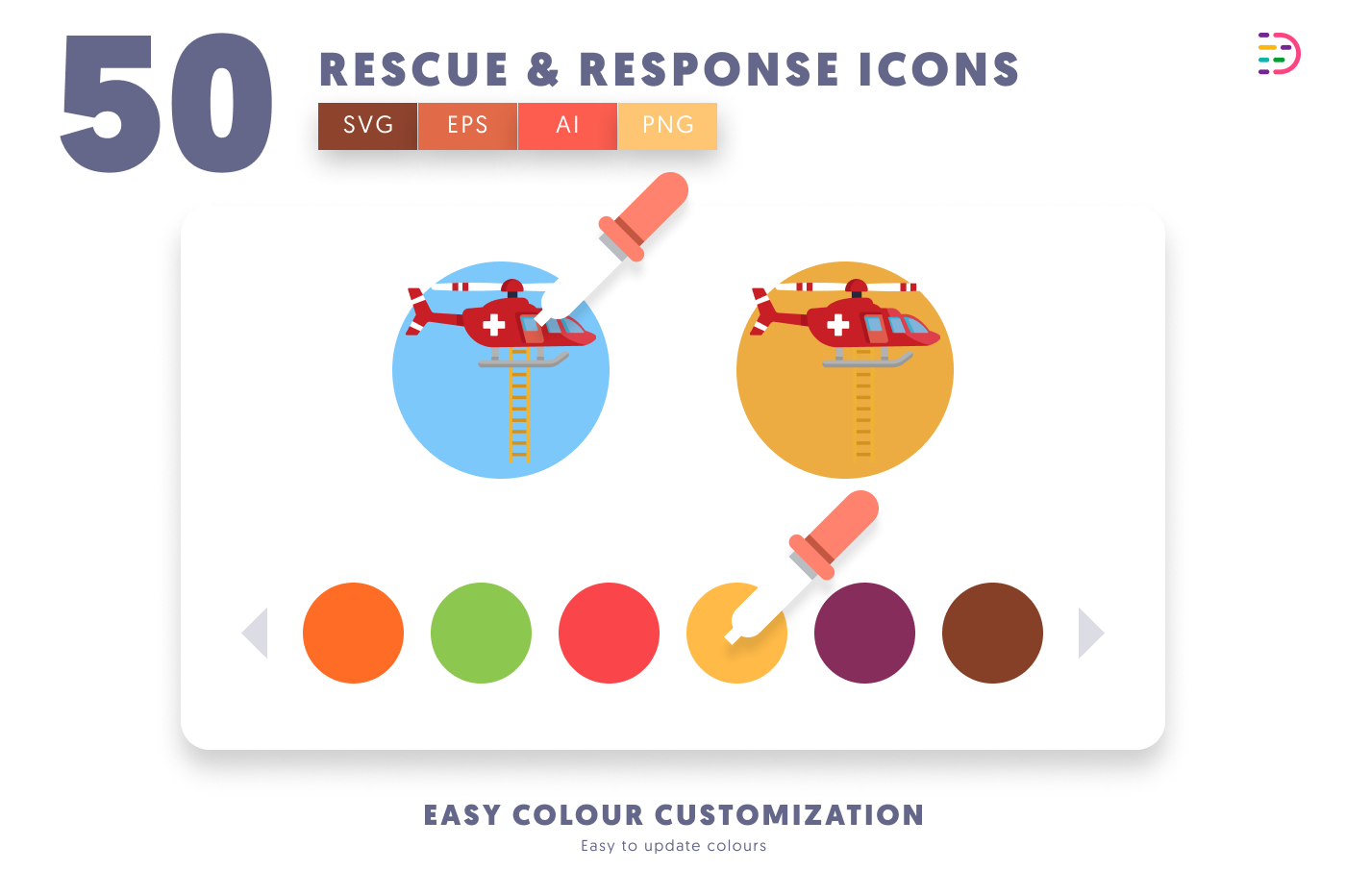 50 Rescue and Response Icons preview 7 – flat circle icons in PNG, SVG and EPS