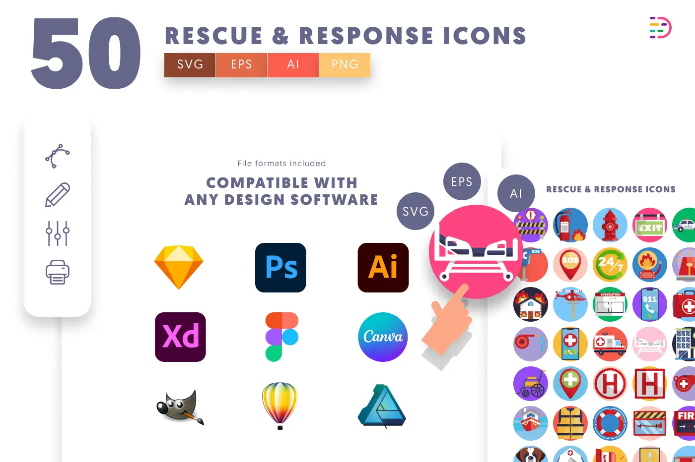 50 Rescue and Response Icons preview 8 – flat circle icons in PNG, SVG and EPS