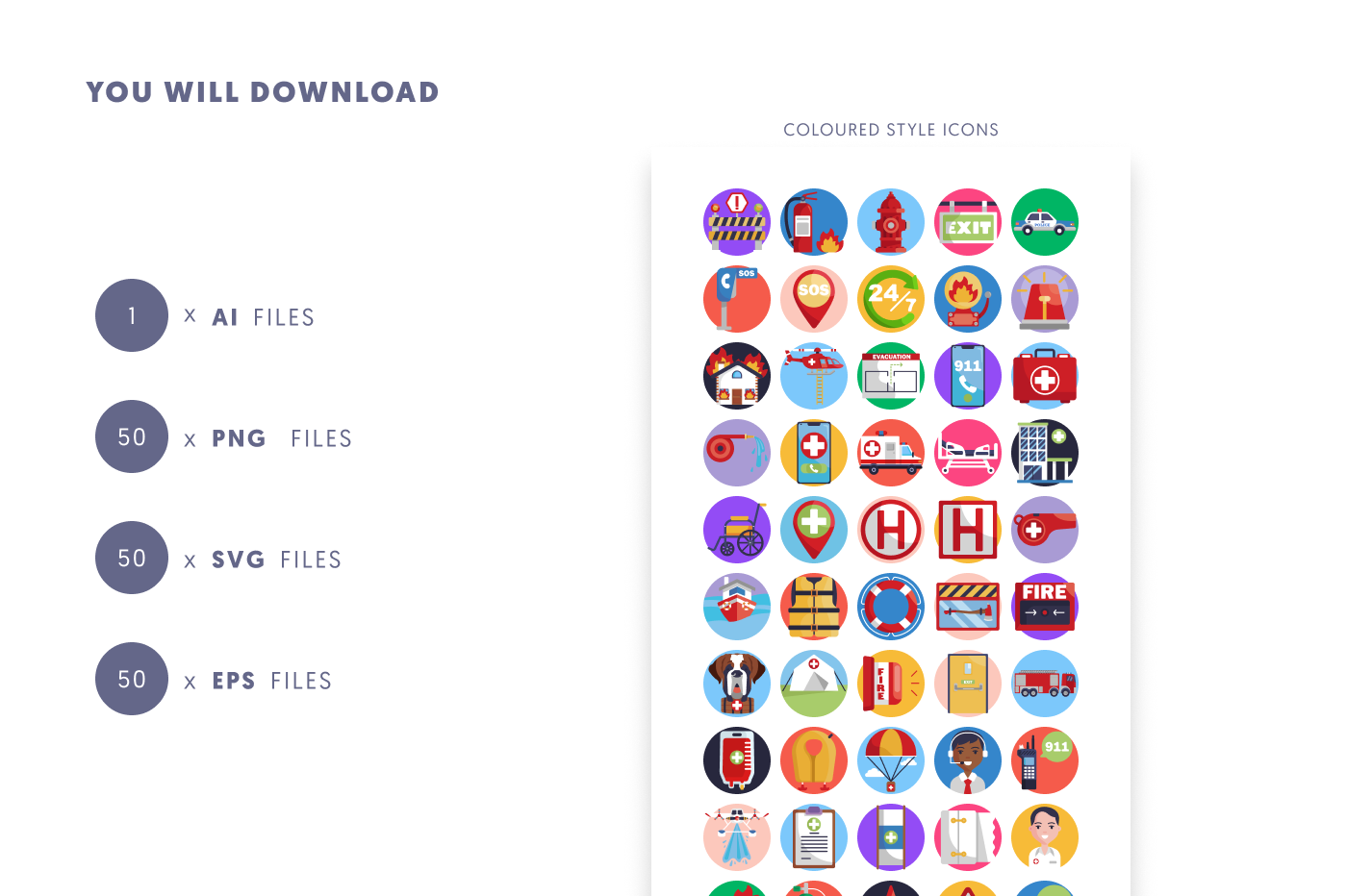 50 Rescue and Response Icons preview 9 – flat circle icons in PNG, SVG and EPS