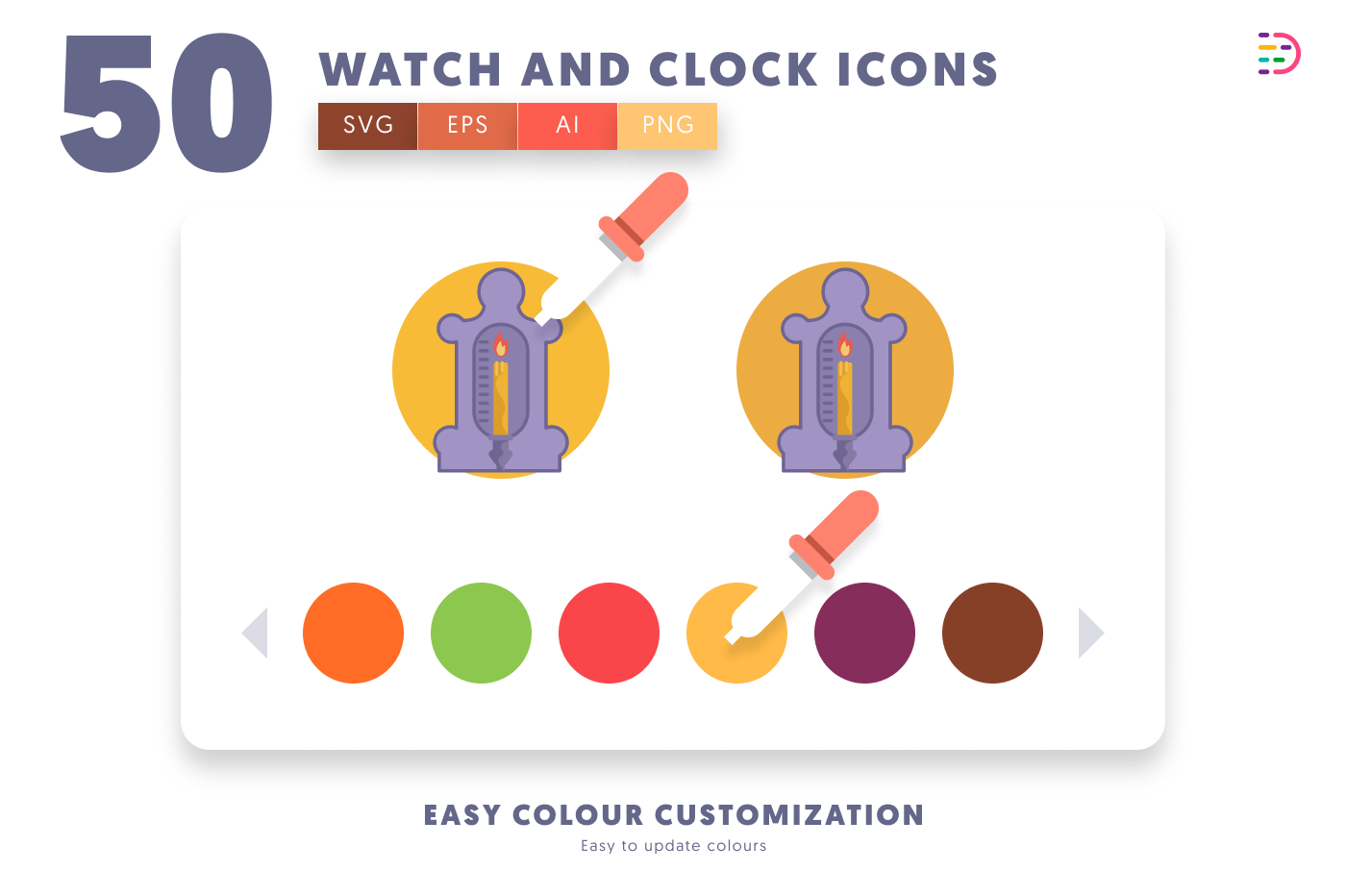 50 Watch and Clock Icons preview 7 – flat circle icons in PNG, SVG and EPS