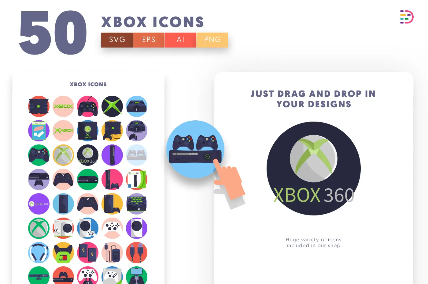 50 Xbox Icons preview 1 – flat circle icons in PNG, SVG and EPS