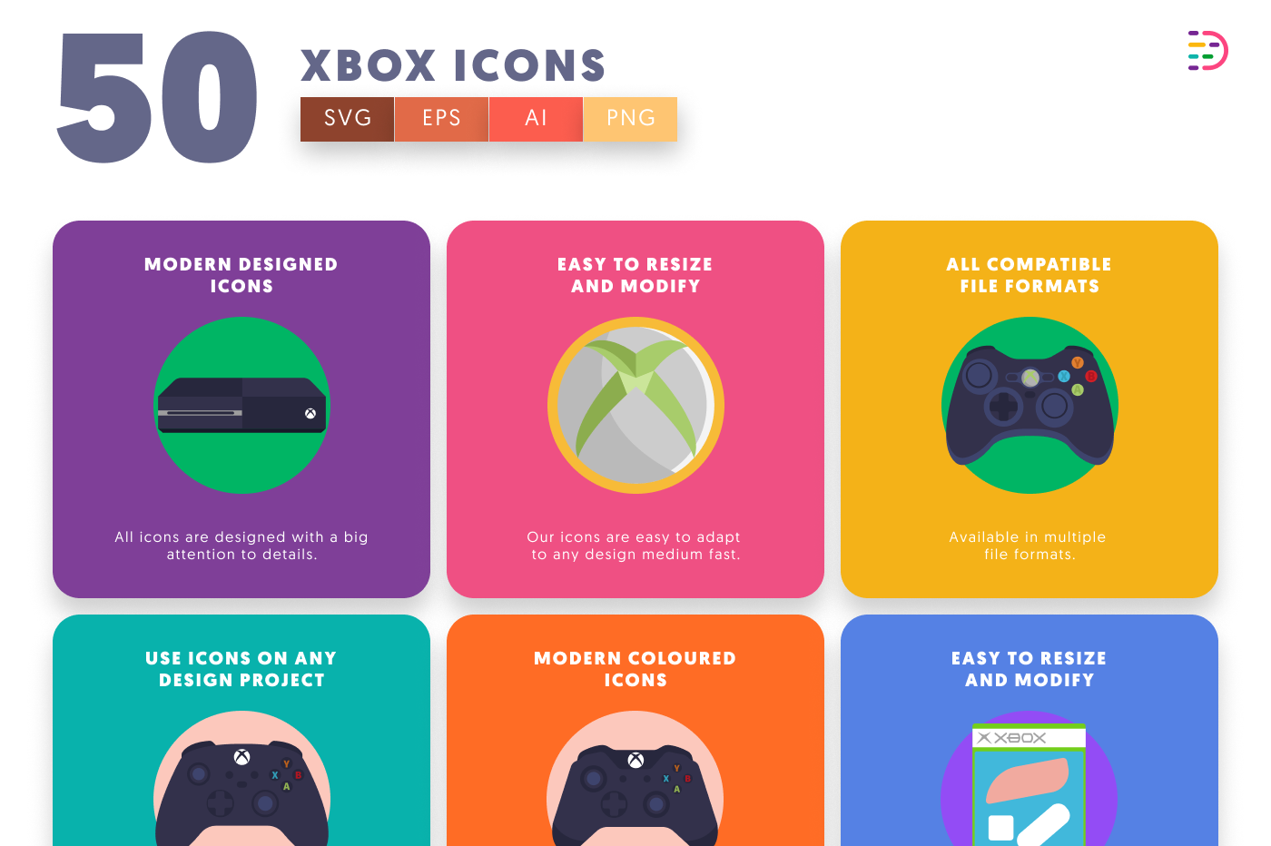 50 Xbox Icons preview 5 – flat circle icons in PNG, SVG and EPS