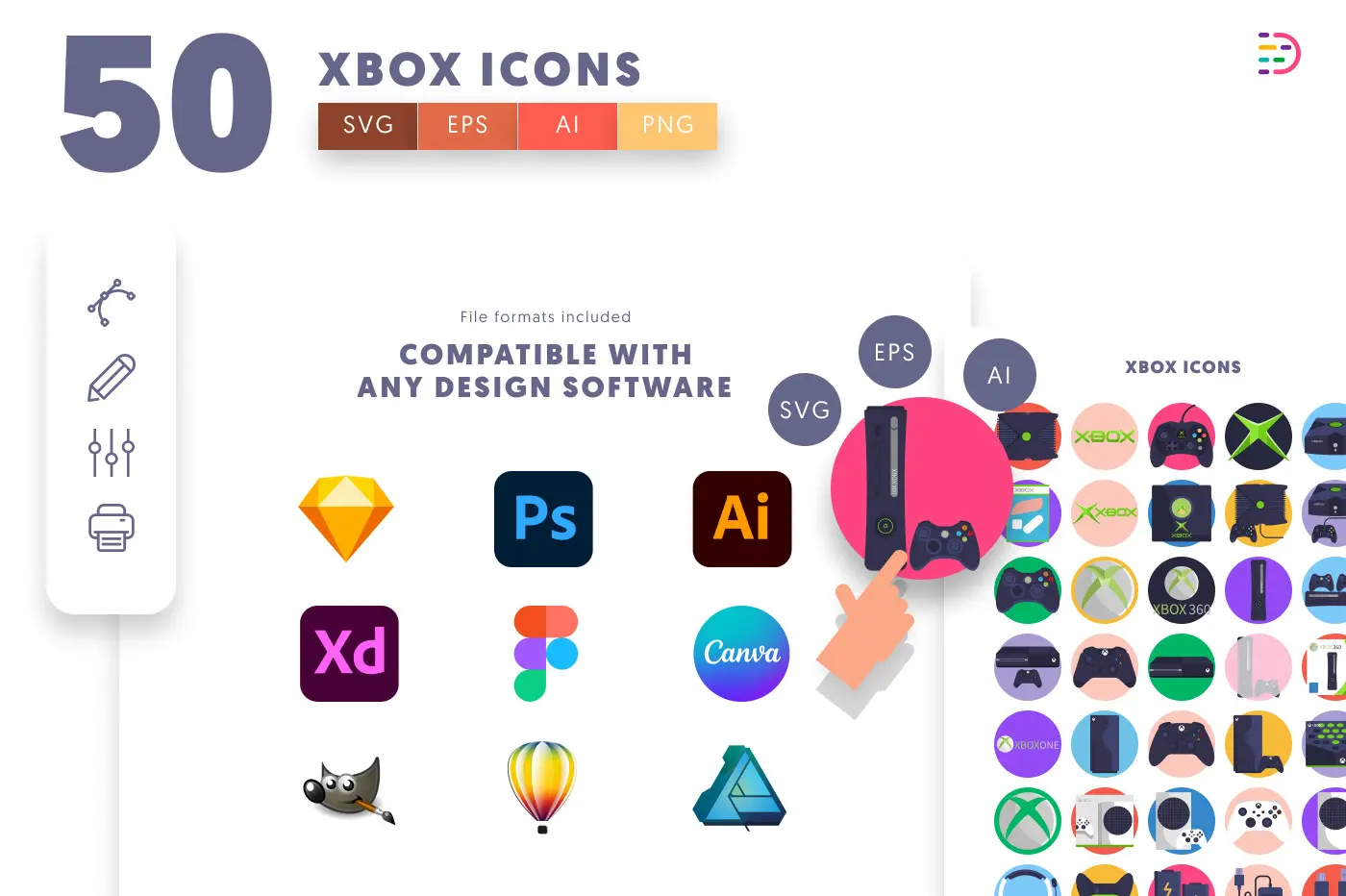 50 Xbox Icons preview 8 – flat circle icons in PNG, SVG and EPS