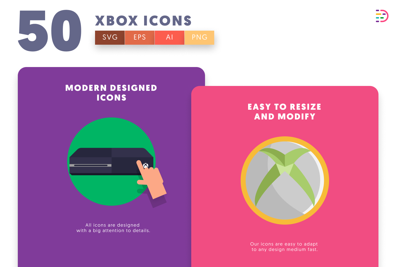 50 Xbox Icons cover – flat circle icons in PNG, SVG and EPS