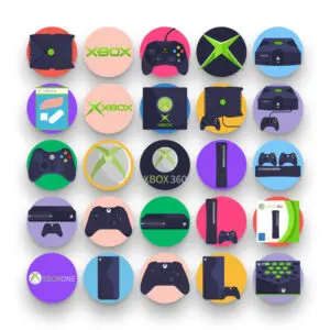 50 Xbox Icons – set of colorful flat circle icons