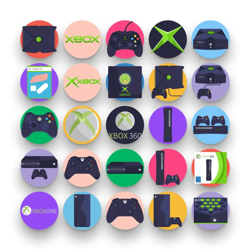 50 Xbox Icons – set of colorful flat circle icons