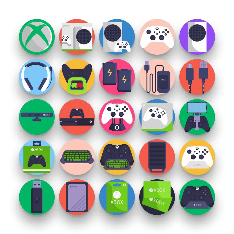 50 Xbox Icons – set of colorful flat circle icons
