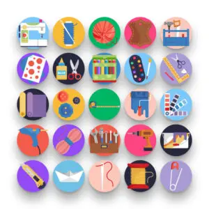 50 DIY & Crafts Icons – set of colorful flat circle icons