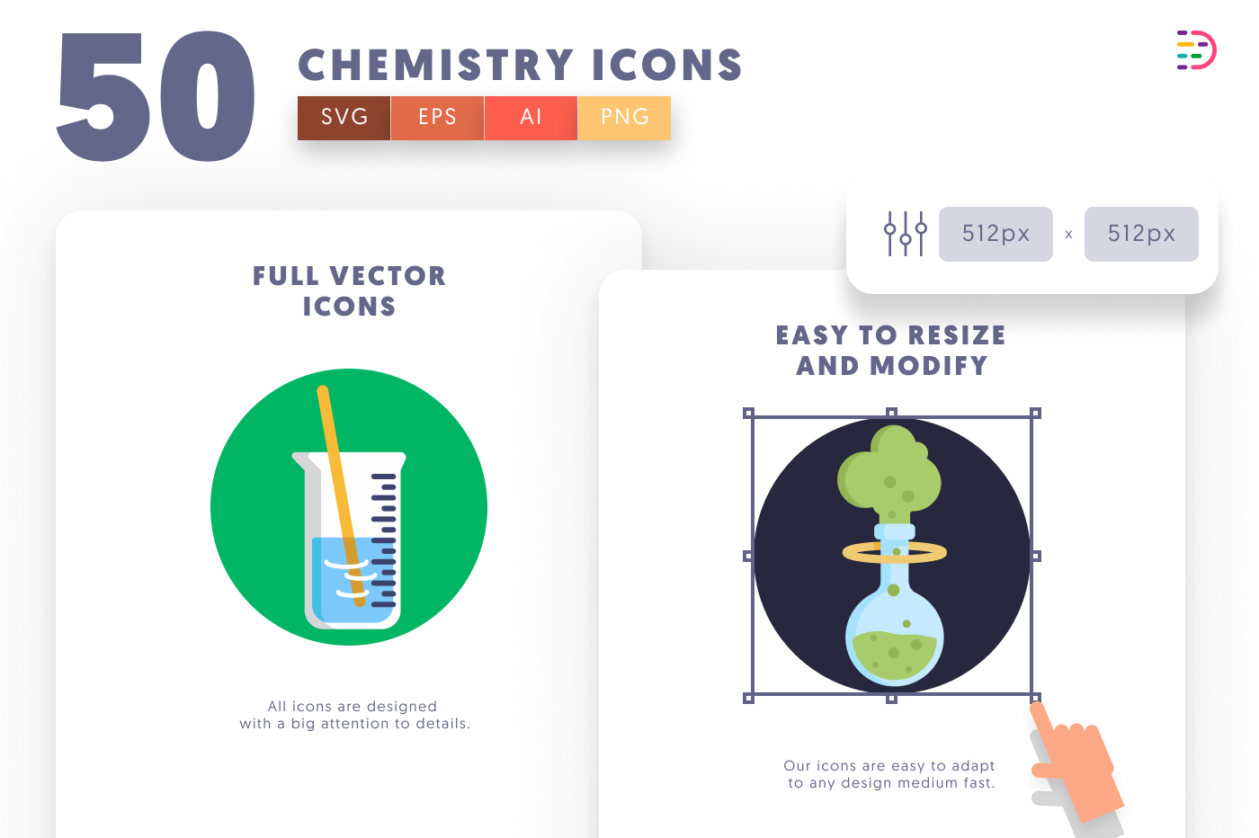 50 Chemistry Icons preview 6 – flat circle icons in PNG, SVG and EPS