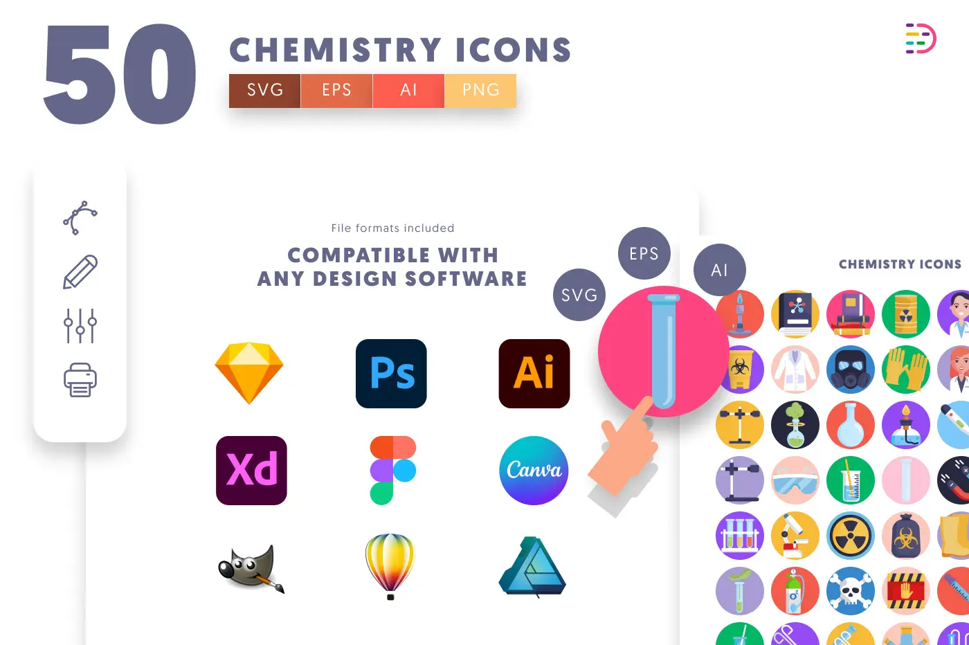 50 Chemistry Icons preview 8 – flat circle icons in PNG, SVG and EPS